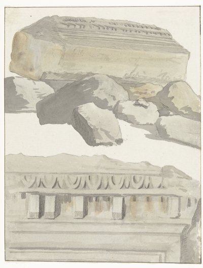 Två stycken av en architraaf från det antika templet i den gamla staden Manduria Vy över ett rum av architraven av det antika templet i den antika staden Manduria Resor i Italien, Sicilien och Malta - 1778 (serietitel) av Louis Ducros