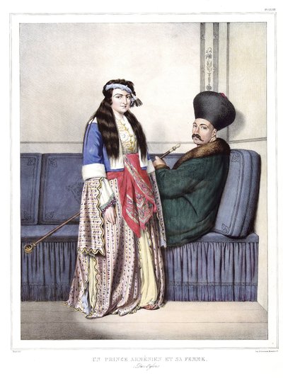 En armenisk prins och hans fru, Duzoglous. i "" Resan till Aten och Konstantinopel, eller samling av grekiska och osmanska porträtt, vyer och kostymer, målade på platser efter naturen, litografier och färger av Louis Dupre (1789-1837), Davids elev.1 av Louis Dupré