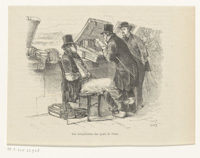 Bokhandlare på en kaj i Paris Les bouquinistes des quais de Paris (titel på objekt) av Louis Ernest Lesage