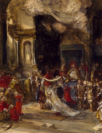 A Royal Marriage Scene (wc på vävt papper) av Eugene Isabey