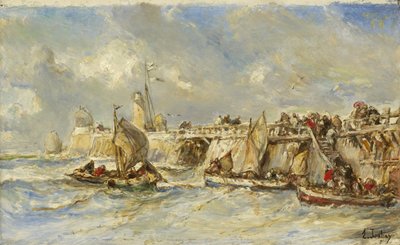 Landsteg på bryggan, ca 1860 av Eugene Isabey