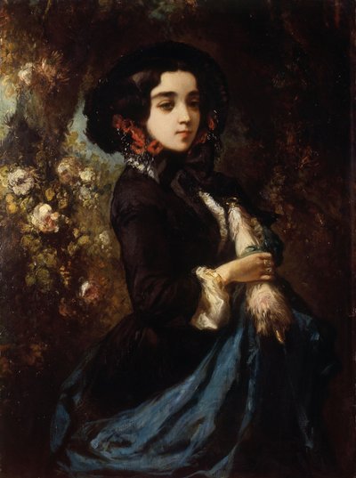 Porträtt av en dam, ca 1860-65 (olja på duk) av Louis Eugene Gabriel Isabey