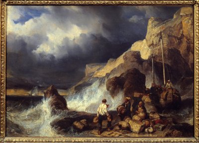 Smugglare som transporterar varor. Målning av Louis Gabriel Eugene Isabey (1803-1886) av Louis Eugene Gabriel Isabey