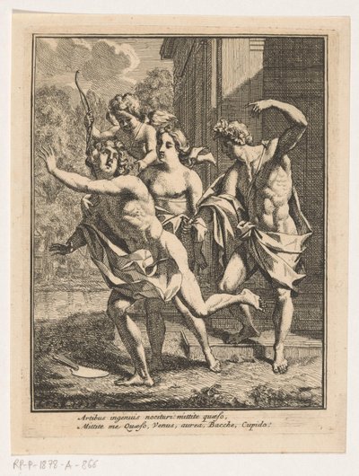 En ung man flyr från Bacchus, Venus och Amor av Louis Fabritius Dubourg
