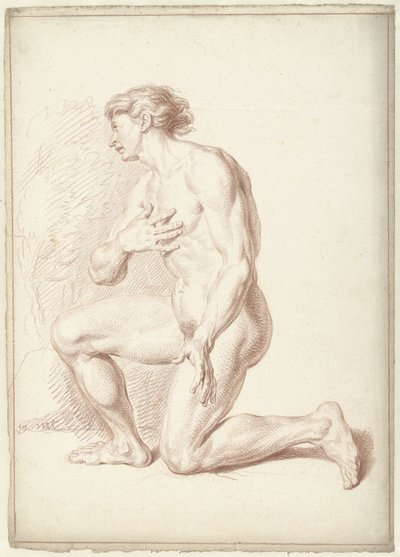 Man naken, knästående, vänd åt vänster av Louis Fabritius Dubourg