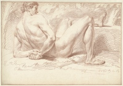 Man naken, liggande, armar bakom ryggen av Louis Fabritius Dubourg