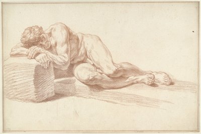 Naken man, liggande på sidan, vänd åt vänster av Louis Fabritius Dubourg