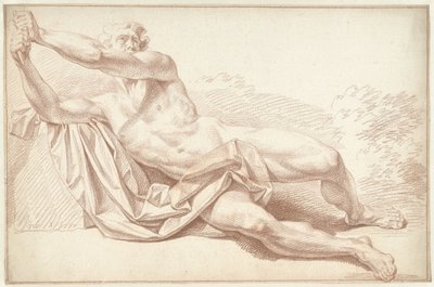 Naken man, liggande på sidan, vänd åt vänster av Louis Fabritius Dubourg