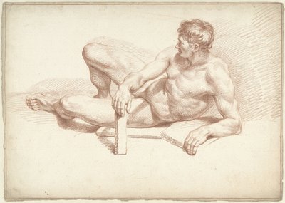 Man naken, liggande, vilande på vänster arm av Louis Fabritius Dubourg