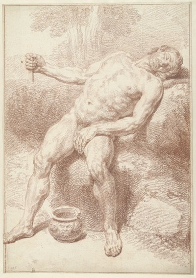 Man naken, sittande, liggande av Louis Fabritius Dubourg
