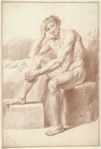 Man naken, sittande med uppdragna knän av Louis Fabritius Dubourg