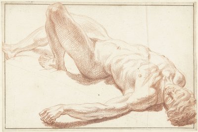 Studie av en manlig naken, liggande på rygg, med raka ben av Louis Fabritius Dubourg