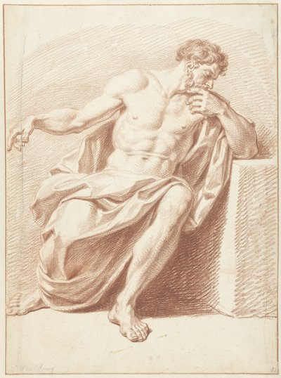 Studie av en sittande man med vikta draperier av Louis Fabritius Dubourg