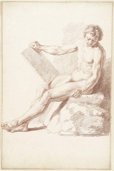 Sitter akademi naken, som tecknare av Louis Fabritius Dubourg