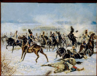 Slaget vid Eylau den 20 februari 1807. (Slaget vid Preussisch Eylau den 8 februari 1807). Militär konfrontation mellan den franska Grande Armee av Napoleon I (1769-1821) och det ryska imperiet. Verk av Louis Ferdinand Malespina (1874-1940), olja på ca av Louis Ferdinand Malespina