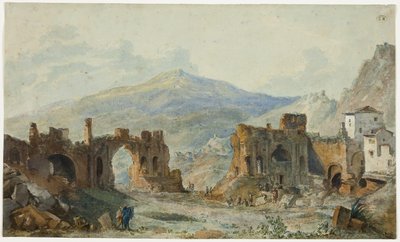 Den antika teatern i Taormina med utsikt över Etna, studie för Saint Non