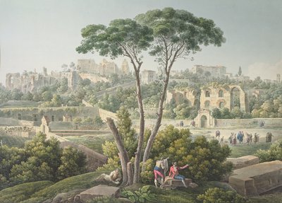 Utsikt över Palatinen i Rom, med ruinerna av Cesarpalatset i bakgrunden, ca 1800 av Louis Francois Cassas