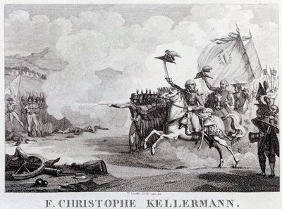 Franska revolutionen: "" generalen och marekalen Francois Christophe Kellermann (1735-1820) under slaget vid Valmy den 20/09/1792"" Gravyr av Louis Francois Couche (1782-1849) 1700-talets Paris, Musee Carnavalet av Louis Francois Couche