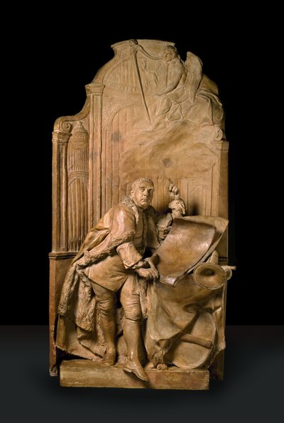 Modell för monumentet till George Frideric Händels minne i Westminster Abbey (terrakotta och gips av Paris) av Louis Francois Roubillac