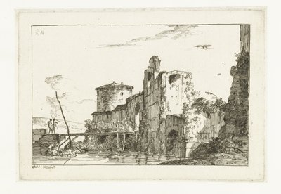 Fort och en bro över floden av Louis Gabriel Moreau