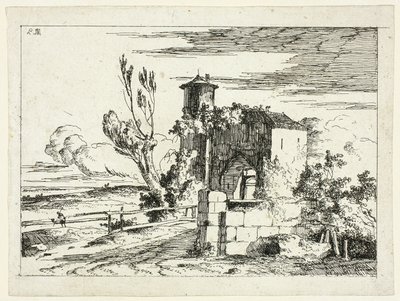 Landskap med gammal gateway av Louis Gabriel Moreau