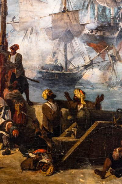 Slaget vid Navarin; vy från sydspetsen av ön Sphacteria av Louis Garneray