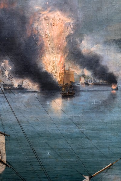 Slaget vid Navarin; vy från sydspetsen av ön Sphacteria av Louis Garneray