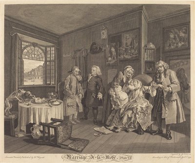 Äktenskap a la Mode: pl.6 av Louis Gerard Scotin after William Hogarth