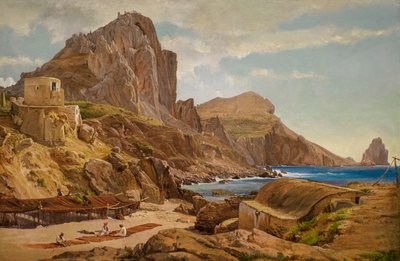 Marina Piccola, Capri ca 1844 (olja på papper monterad på panel) av Louis Gurlitt
