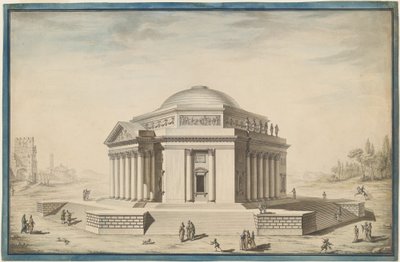 Sexkantigt tempel i ett italienskt landskap av Louis Gustave Taraval