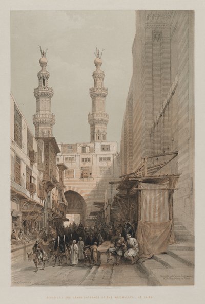 Egypten och Nubien, Volym III: Minarets, and Grand Entrance of the Metwaleys, i Kairo, 1848. av Louis Haghe
