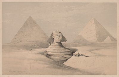Egypten och Nubien: Volym I - nr 18, Den stora sfinxen, Gizeh-pyramiderna, framifrån av Louis Haghe