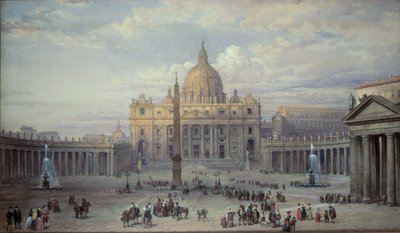 Exteriör av Peterskyrkan, Rom, från Piazza, 1868 av Louis Haghe