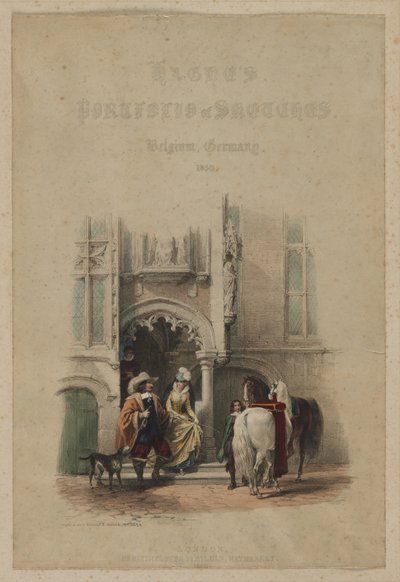 Haghes portfölj av skisser. Belgien. Tyskland, vol. III: Titelsida, på en dörr, del av en vy, Veranda till ett privat hus, Brygge av Louis Haghe