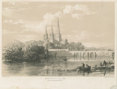 Lichfield Cathedral - South West View: tonad litografi, 1548 av Louis Haghe