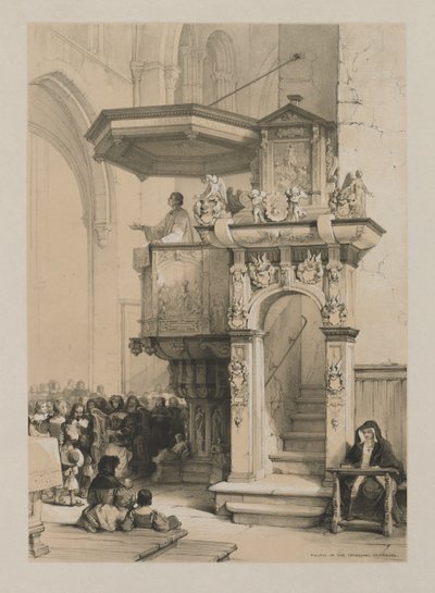 Skisser i Belgien och Tyskland, Volym I: Predikstol i katedralen i Treves, 1840. av Louis Haghe