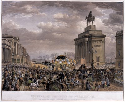 Hertigen av Wellingtons (1769-1852) begravningsbil passerade Archway vid Apsley House den 18 november 1852, 1853 av Louis Haghe