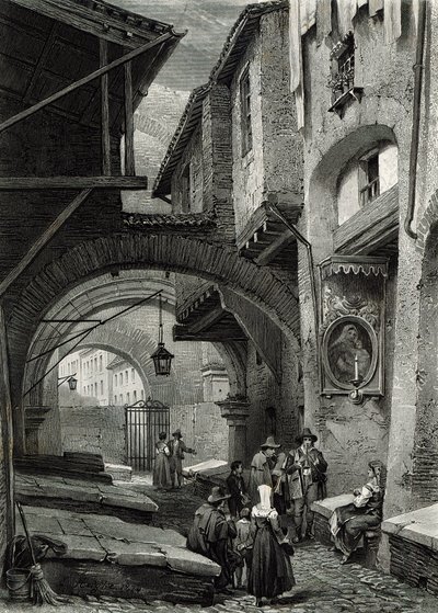 Ghettot, Rom, graverat av S.V. Hunt, Cassell und Company, 1847 av Louis Haghe