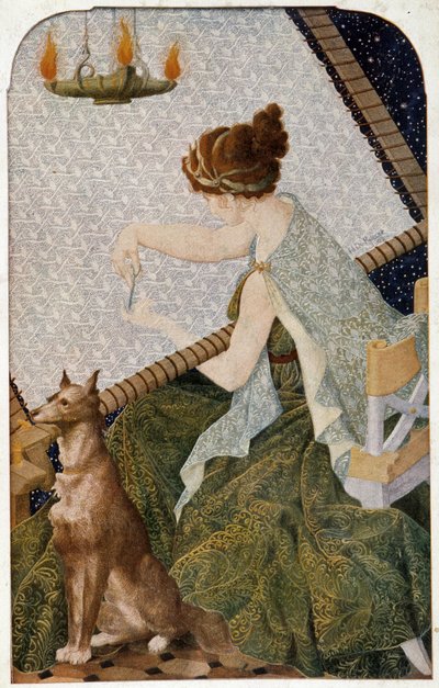 Penelope med sin gobeläng - panel broderad av H. de Rudder av Louis Henri de Rudder