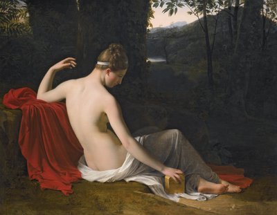 Pandora liggande i ett skogslandskap av Louise Marie Jeanne Hersent