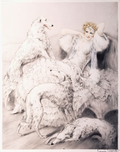 Grilla med attendant Borzoi av Louis Icart