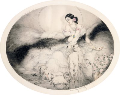 Dam med kamelia, ca 1917 (etsning och torrnål) av Louis Icart