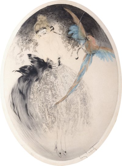 Dam med papegoja av Louis Icart