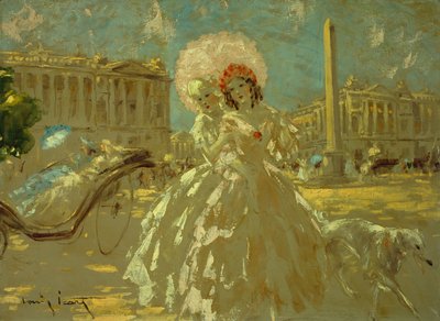 Place de la Concorde (olja på duk) av Louis Icart