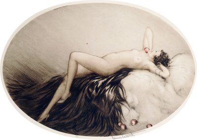 Liggande naken med äpplen av Louis Icart