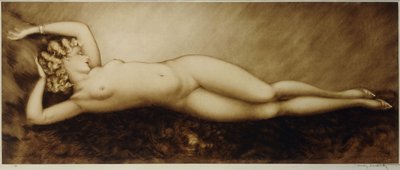 Repose, c.1934 (etsning och torrnål, tryckt i färg) av Louis Icart