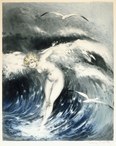 Venus i vågorna, ca. 1931 (färgetsning och torrnål) av Louis Icart