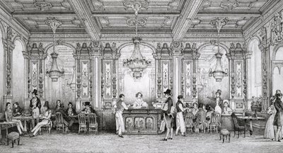 Cafe de la Banque de France byggd av arkitekten Dusillon och belägen Place de Victoire - Gravyr av Schaal - 1839 - av Louis Jacques Nicolas Schaal