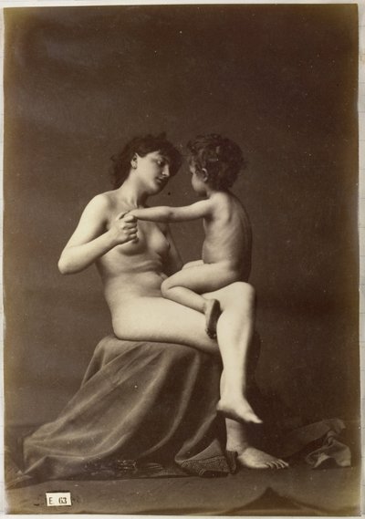 Studie av en naken kvinna som sitter med ett nakent barn i knät av Louis Jean Baptiste Igout (attributed to)