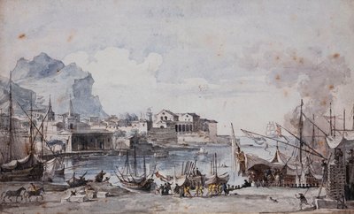 Utsikt över hamnen i Palermo, 1777 av Louis Jean Desprez